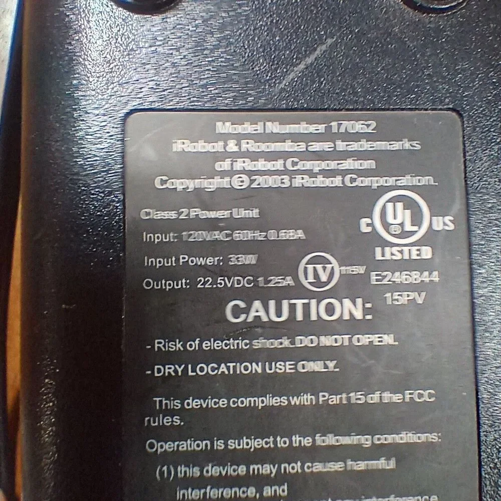 OEM iRobot Roomba 17062 Charger Power Cord for 500 600 700 Series‎ Black Genuine